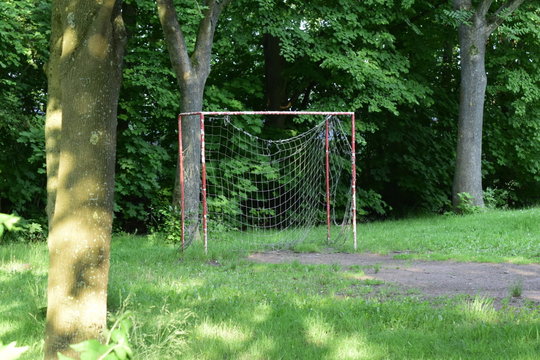 Low Angle View Of A Soccer Goal Post