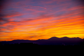 Sunset landscape on the hill