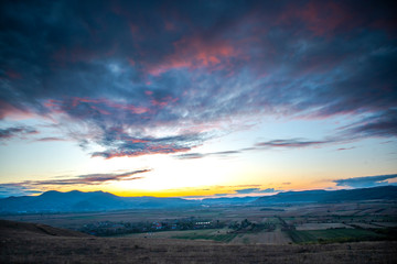 Sunset landscape on the hill