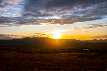 Landscape on the hill at the sunset