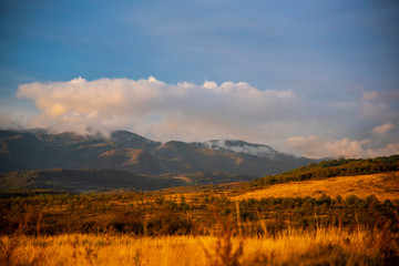 Landscape on the hill at the sunset