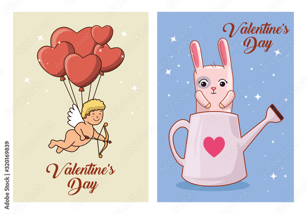 Poster set of happy valentines day cards with decoration