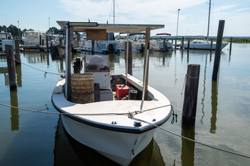 Bushel baskets piled atop a Chesapeake Bay fishing boat.