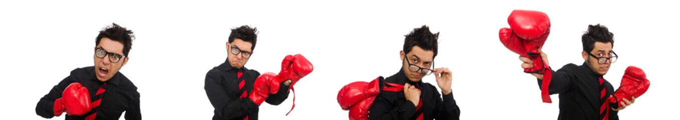 Man businessman with red boxing gloves