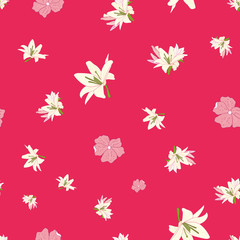 Fototapeta na wymiar Seamless vector floral pattern. Pink lilies flowers