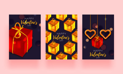 Valentine set card. Romantic day background love poster to promotion. Sale banner with hearts and gifts. Special offer to romantic day.
