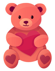 Vector illustration of a teddy bear with heart in his hands isolated on white background