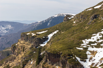 Alien, rocky landscapes of Old mountain in Serbia, near Kopren summit, vertical cliffs and famous juniper fields