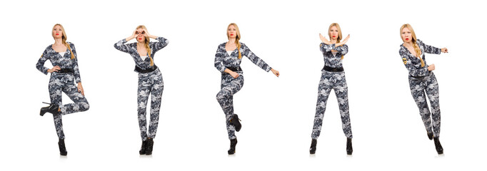 Woman soldier isolated on white