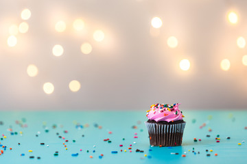 pink frosting happy birthday cupcake