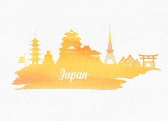 Japan Landmark Global Travel And Journey watercolor background. Vector Design Template.used for your advertisement, book, banner, template, travel business or presentation.