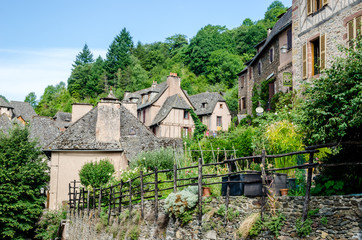 medieval village Conques sunny day in the region of occitania