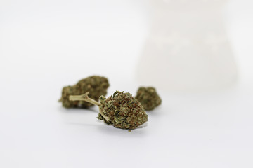 Selective focus closeup of buds of marijuana