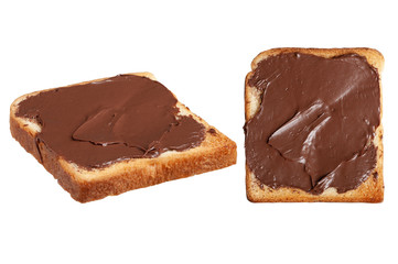  one slice of fresh toast bread with buttered peanut butter. isolated on white background