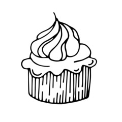 Cute vector cupcake with cream is suitable for social network icons, logos, cards, prints, design and any design