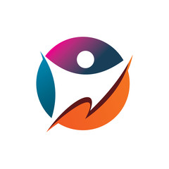 creative blue pink orange  color active people logo design