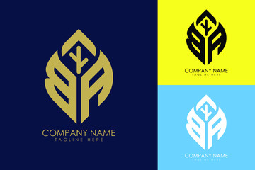 Modern leaf logo design with initials B A and company name placeholder