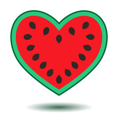 Obraz na płótnie Canvas Heart shaped slice of ripe red watermelon, valentines day and agriculture concept. Vector EPS 10.