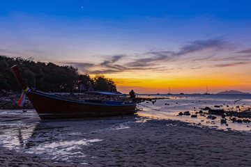 Sea level drop in the evening at sunset beach, Lipe Island, Thailand