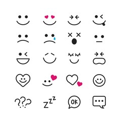 Set of hand drawn emoticon such smiley and shapes. Isolated vector in doodle style over white background. Premium vector