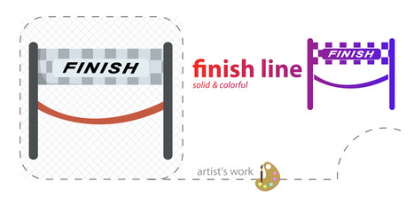 finish banner. Sport flag finish vector flat illustration, solid, line icon
