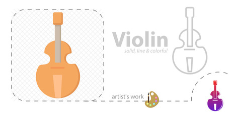 cello vector flat illustration, solid, line icon