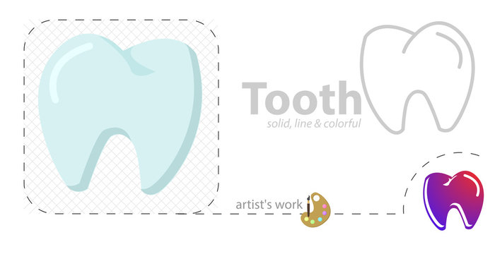 Tooth vector flat illustration, solid, line icon