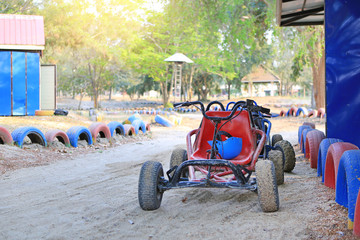 Go kart waiting for driver to drive in the track outdoor.