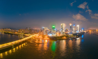 Fototapeta na wymiar Night view of CBD on the North Bank of Min River, Fujian Province, China
