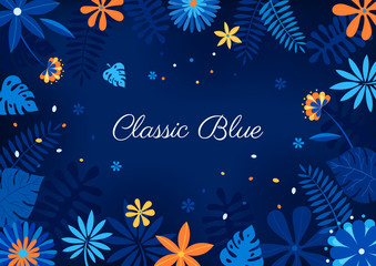 Floral flower frame design with Classic Blue color of the year 2020