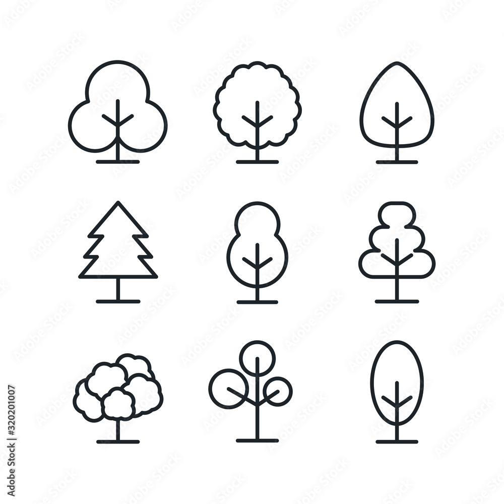Leinwandbilder tree set icon template color editable. forest tree symbol vector sign isolated on white background illustration for graphic and web design.
