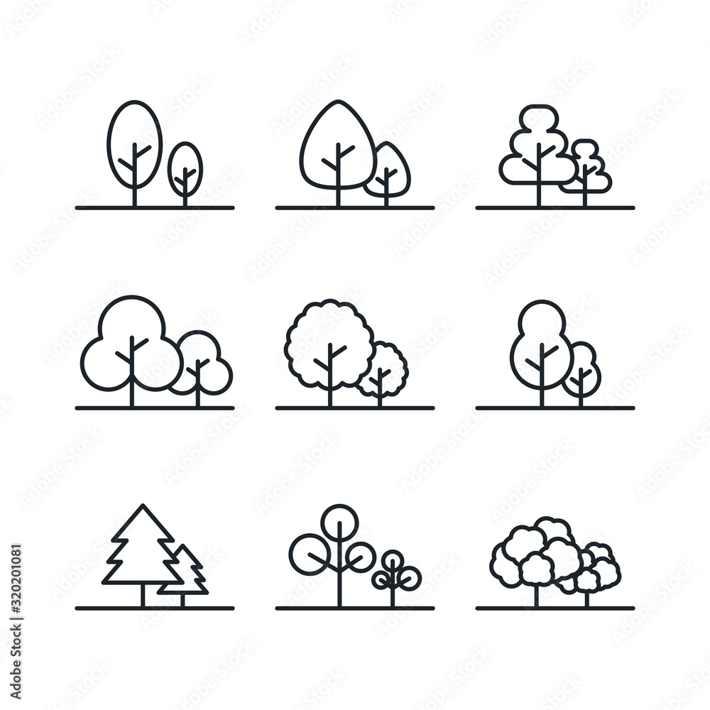 Aufkleber tree set icon template color editable. forest tree symbol vector sign isolated on white background illustration for graphic and web design.