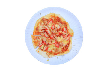 Close-up delicious homemade Pizza isolated over white background. Top view.