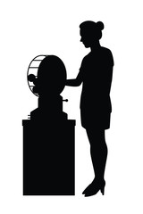 vector of  female government lottery staff silhouette vector, woman staff showing red ball from lottery machine