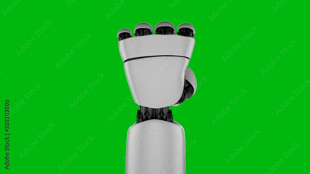 Poster 3d rendering robot hand action on white and green background. concept of ai artificial intelligence 