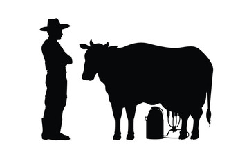 Farmer with cow silhouette vector