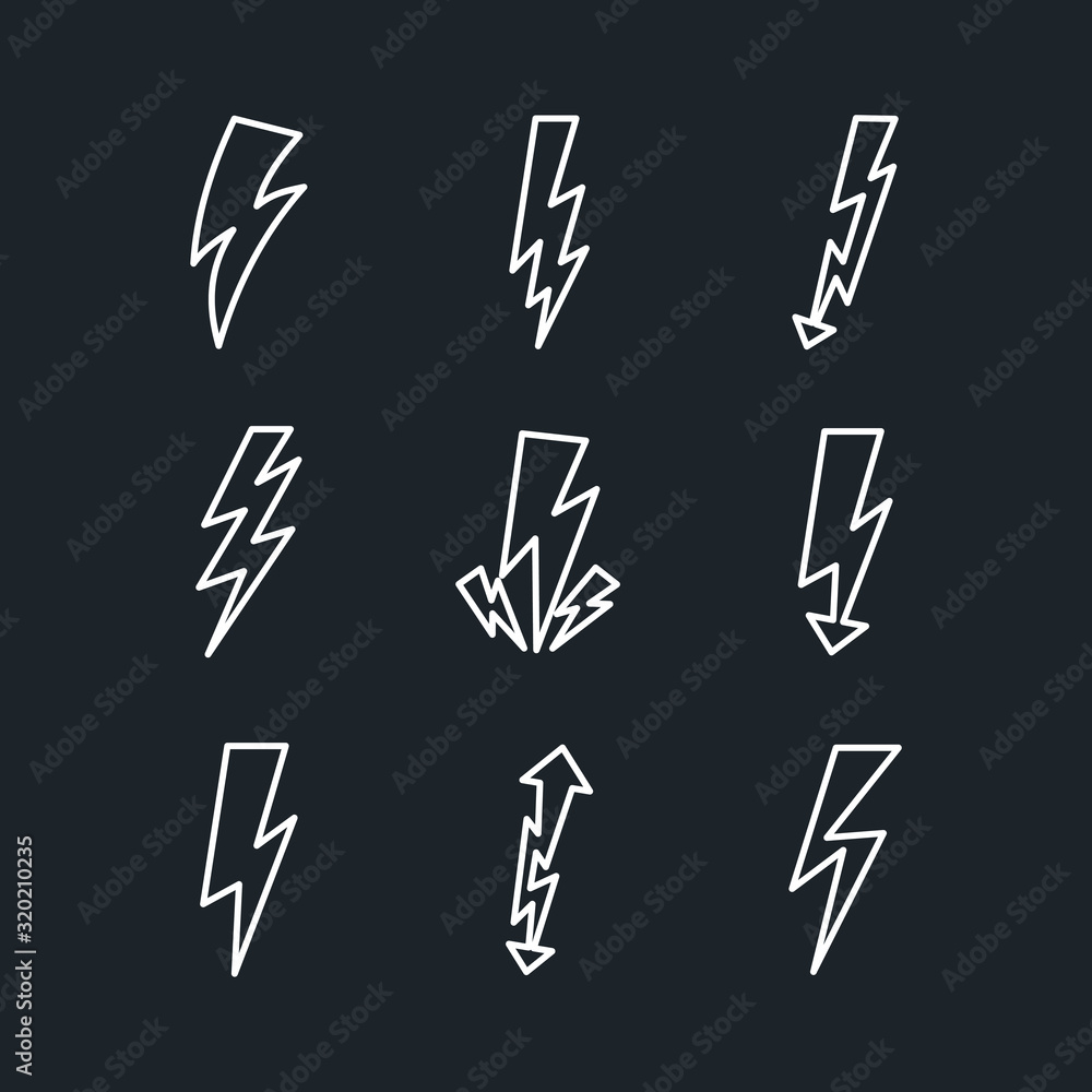 Fototapete Set Lightning bolt. Thunderbolt icon template color editable. lightning strike symbol vector sign isolated on white background illustration for graphic and web design.