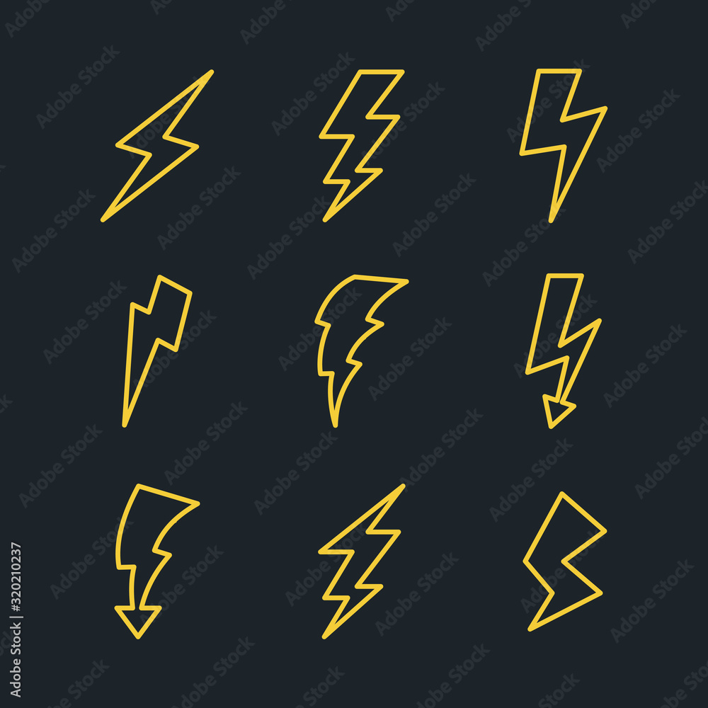 Aufkleber Set Lightning bolt. Thunderbolt icon template color editable. lightning strike symbol vector sign isolated on white background illustration for graphic and web design.