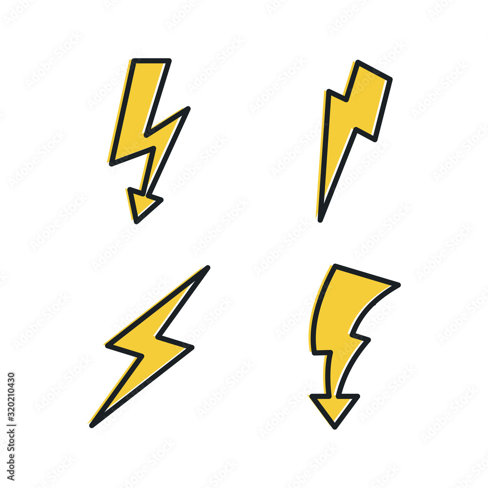 Leinwandbilder set lightning bolt. thunderbolt icon template color editable. lightning strike symbol vector sign is