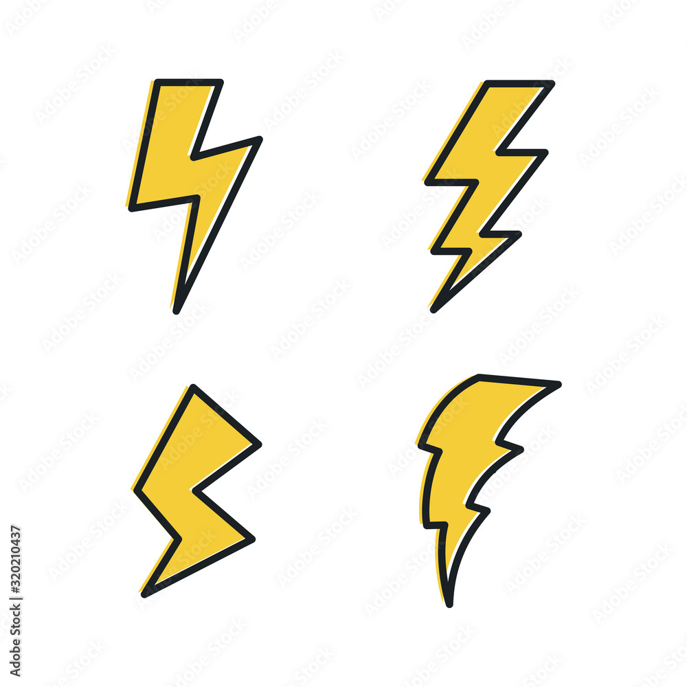 Aufkleber Set Lightning bolt. Thunderbolt icon template color editable. lightning strike symbol vector sign isolated on white background illustration for graphic and web design.