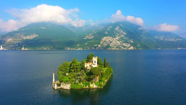 Aerial view, Loreto island, Lake Iseo, Italy