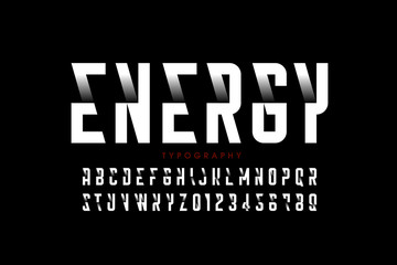 Modern style font, alphabet letters and numbers