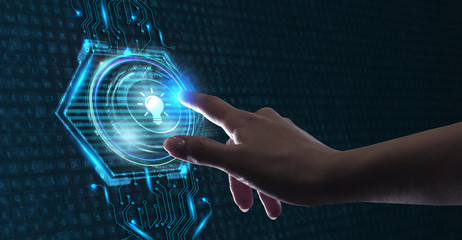 Business, technology, internet and networking concept. Light Bulb innovation Solution.
