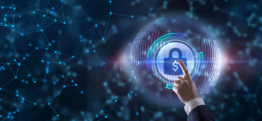 Cyber security data protection business technology privacy concept. Young businessman  select the...