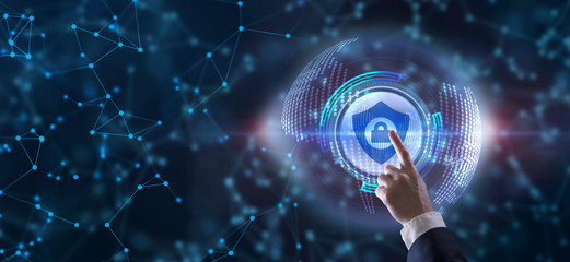 Cyber security data protection business technology privacy concept. Young businessman  select the...