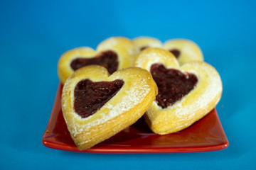 Sugar cookies in the shape of hearts for Valentine's Day