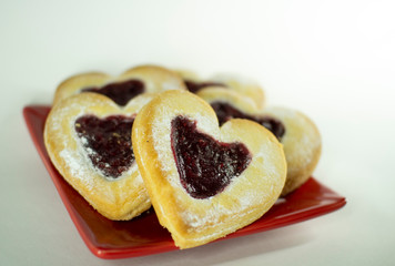 Sugar cookies in the shape of hearts for Valentine's Day