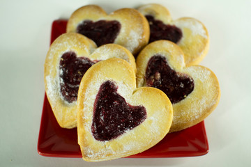 Sugar cookies in the shape of hearts for Valentine's Day