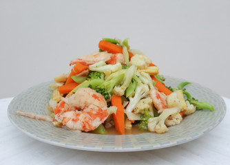 Stir fried vegetables with prawn, healthy food