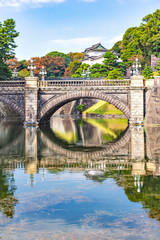 Nijubashi Bridge Reflection in Autumn, Imperial Palace, Tokyo, Japan	